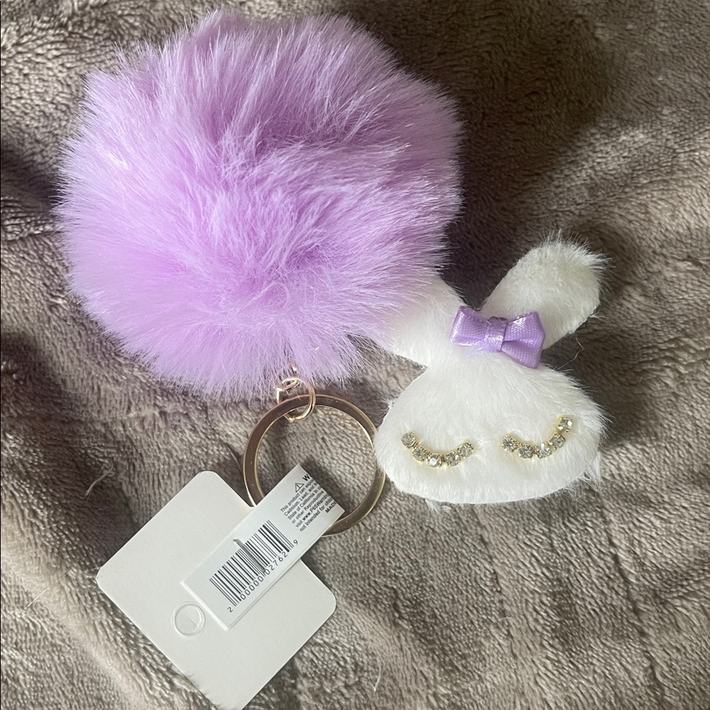 Purple Fluffy Bunny Keychain purse bag charm super soft rhinestone nwt